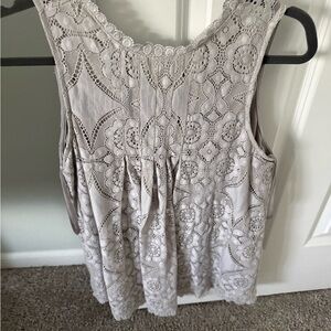 Doe & Rae Lace Overlay Tank Top in Light Taupe